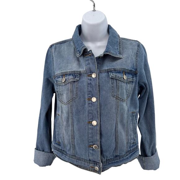 Ci Sono Denim Collection Medium Wash Button Up Jean Jacket Womens M Long Sleeve - Picture 3 of 9